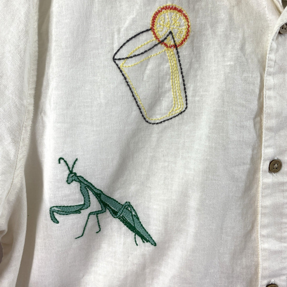 Hollister Shirt Mens XXL Linen Blend‎ Beige Embroidered Button Up Short Sleeve - Picture 2 of 10